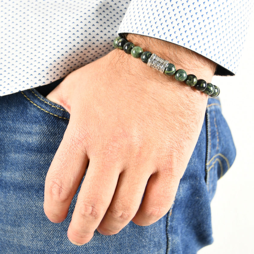 Bracelet homme en jaspe kambaba vert et argent 925