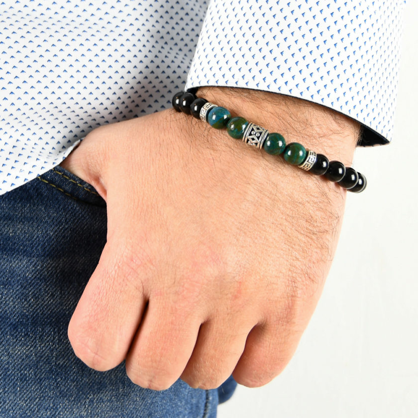 Bracelet homme en pierre de tourmaline, jaspe apatite et argent 925