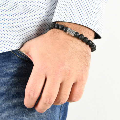 Bracelet homme en pierres de lave et argent 925