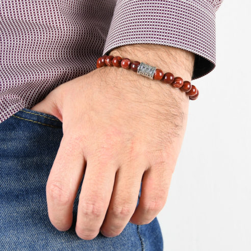 Bracelet homme en pierre de jaspe rouge et argent 925