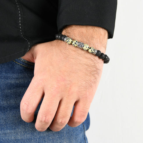 Bracelet homme en pierre de tourmaline, opal mousse et argent 925