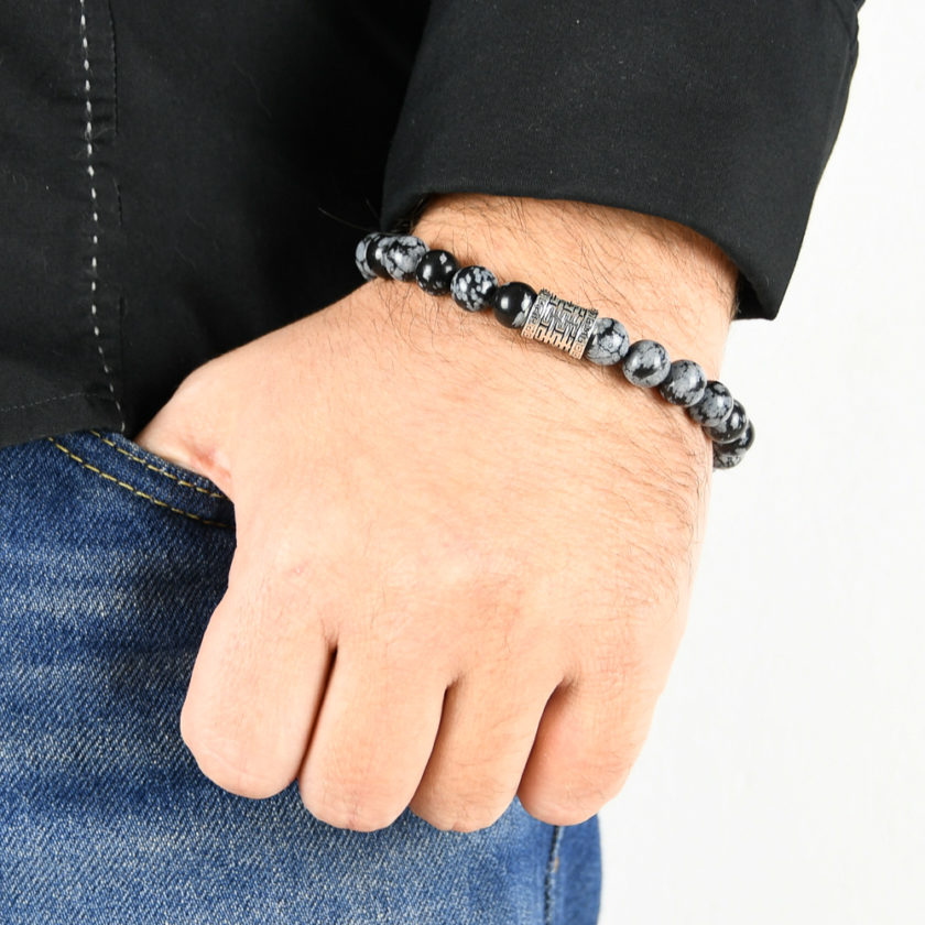 Bracelet homme en obsidienne dorée et argent 925