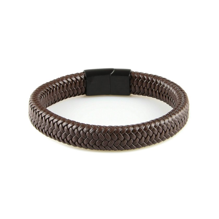 Très élégant bracelet pour homme en cuir marron tressé.