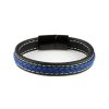 Très élégant bracelet pour homme en cuir noir et cuir tressé bleu.