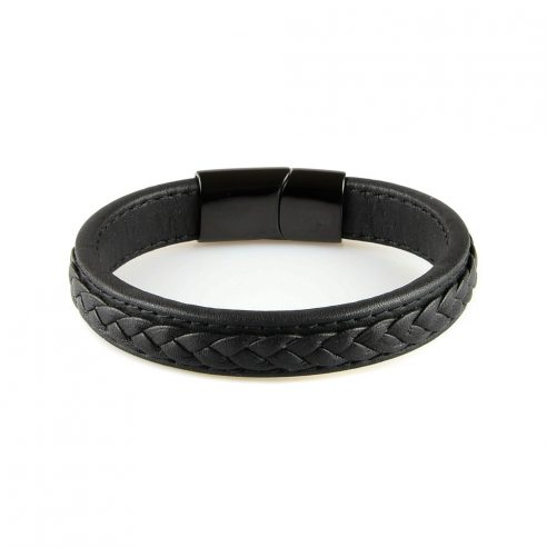 Bracelet homme en cuir tressé noir