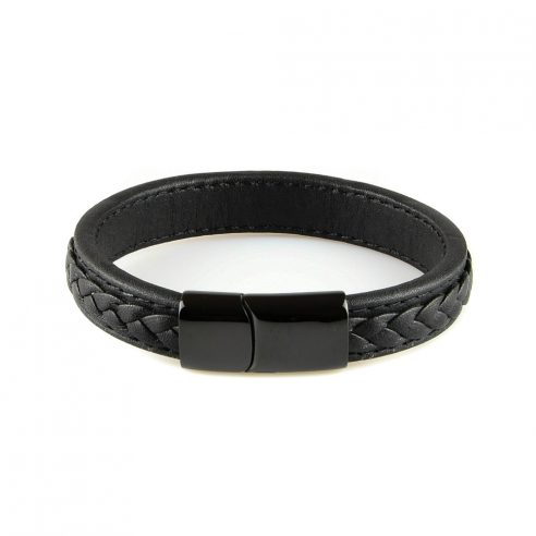 Bracelet homme en cuir tressé noir