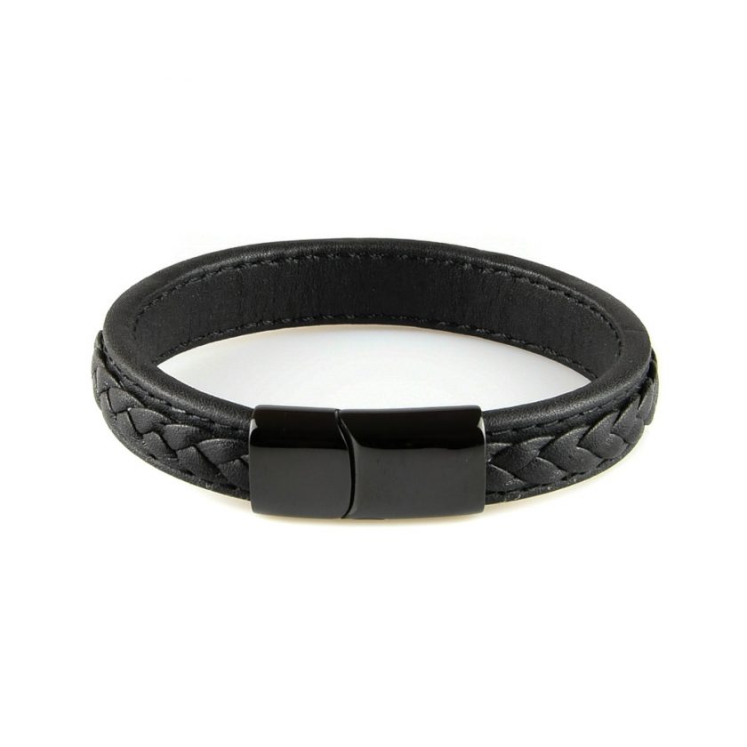 Bracelet homme en cuir tressé noir