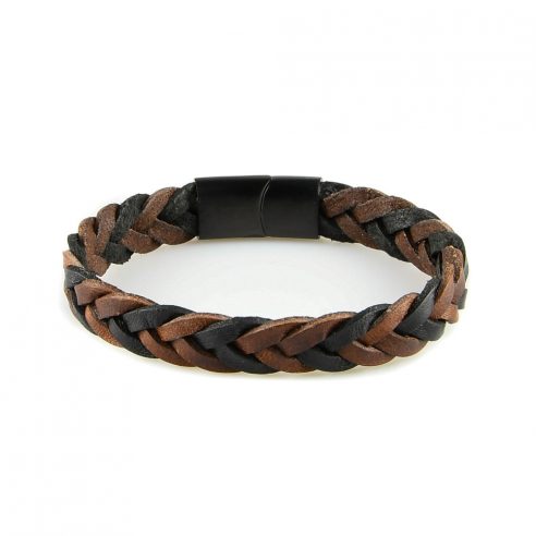 Bracelet pour homme en cuir marron tressé.