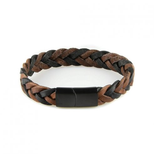Bracelet pour homme en cuir marron tressé.