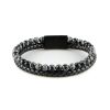Bracelet pour homme composé d'une lanière de cuir tressé noir et de pierres d'obsidienne flocon de neige naturelles.