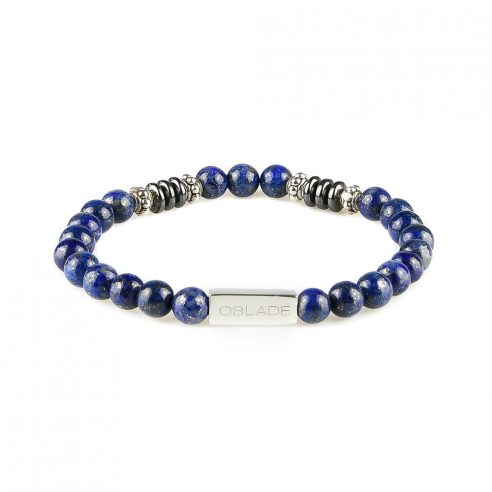 Bracelet homme en perles de lapis lazuli, disques d'hématite et pièces en argent 925.