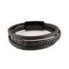 Bracelet pour homme composé d'une lanière de cuir tressé marron et noir et de deux lanières de cuir lisse, l'une noire et l'autre marron.