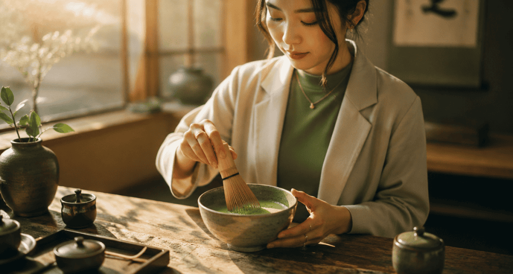 quels sont les bienfaits du matcha femme préparant un bol