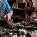 cordonnier à proximité réparant une chaussure en atelier