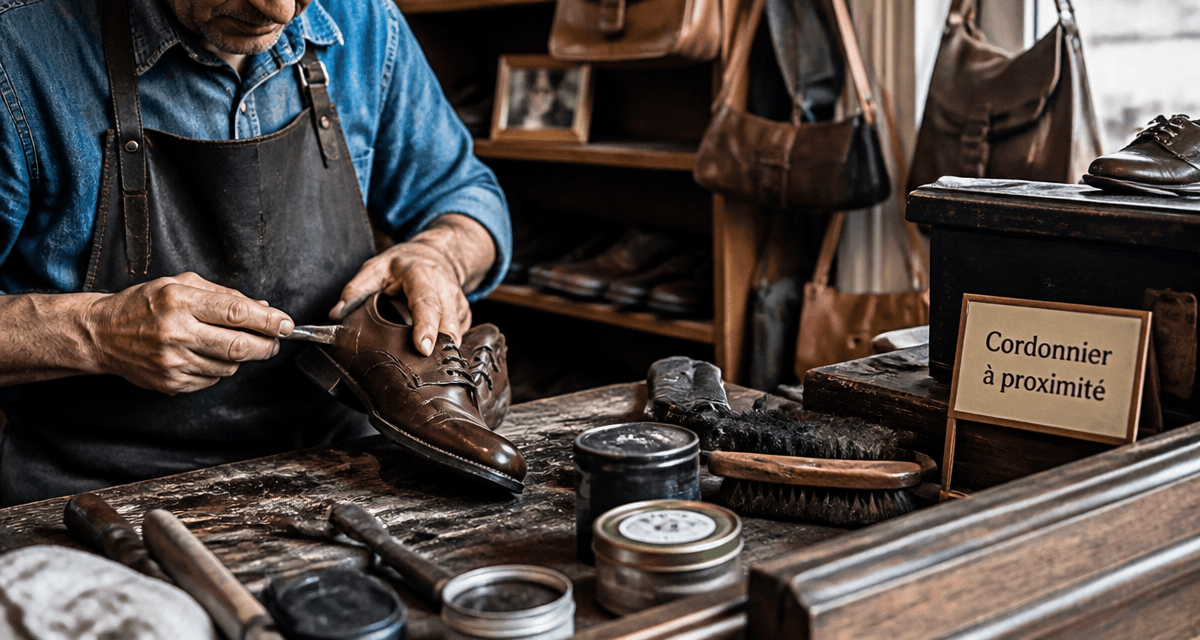 cordonnier à proximité réparant une chaussure en atelier