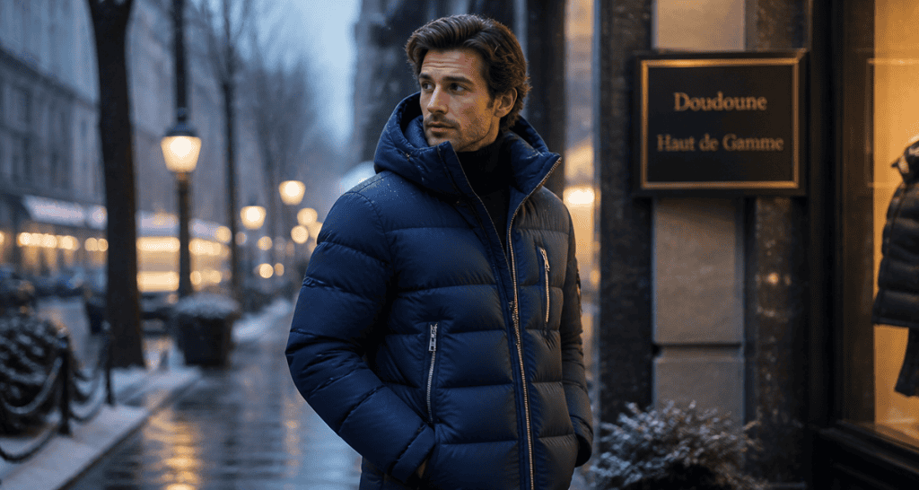doudoune de luxe bleu nuit matelassée