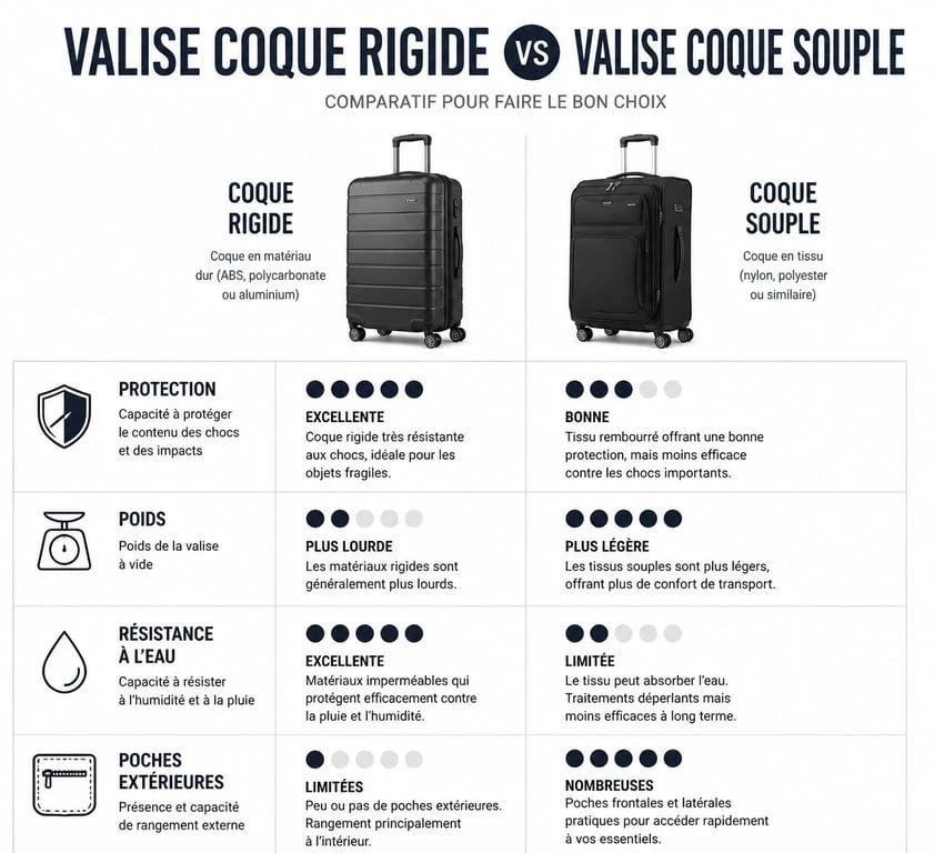 Comparatif des avantages d'une valise moyenne rigide versus une valise souple pour vos voyages