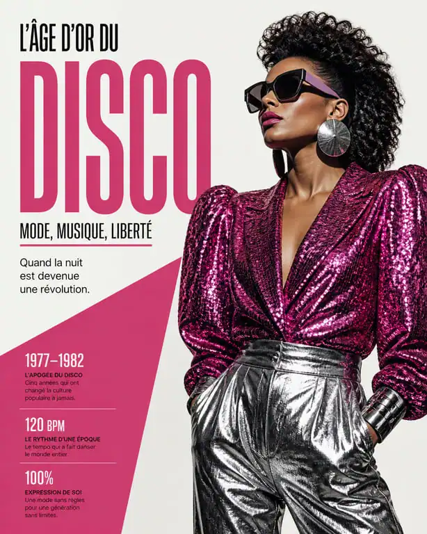 Tenue de mode disco année 80 avec paillettes et couleurs vives