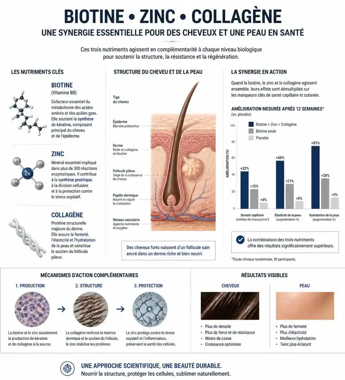 Infographie des bienfaits des nutriments pour la santé des cheveux et de la peau