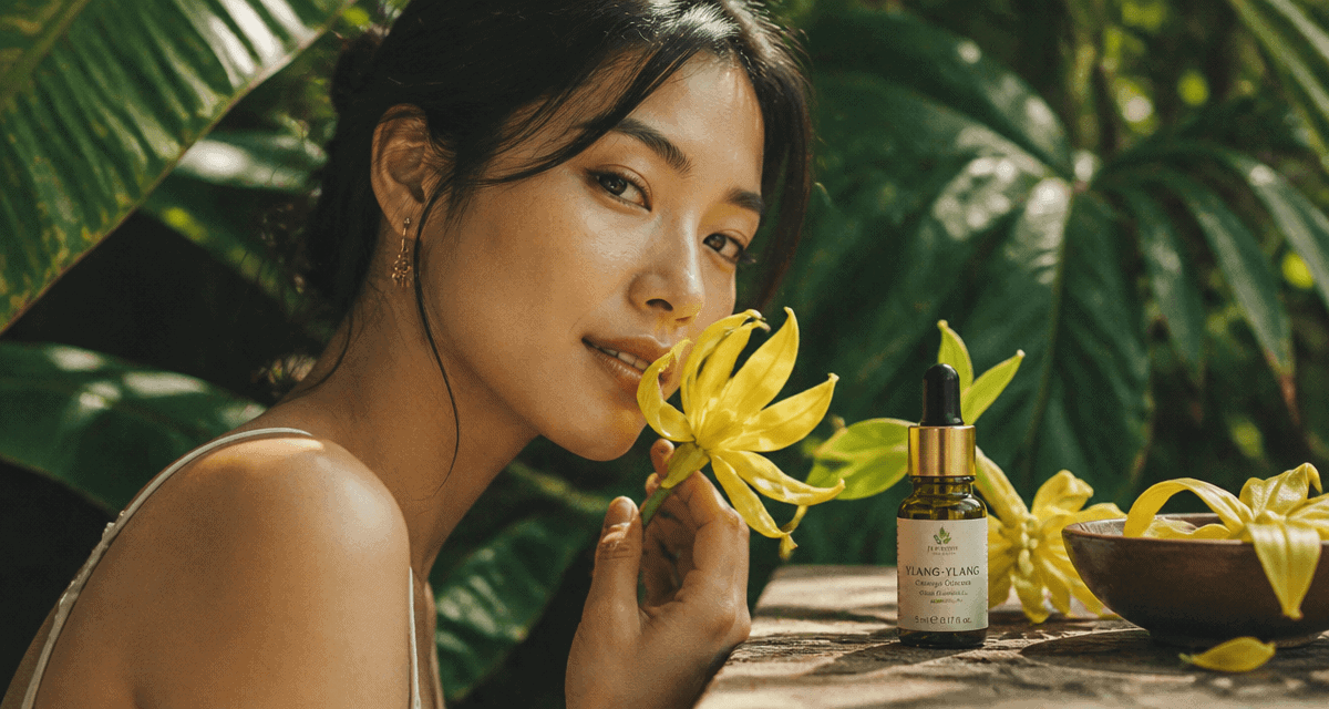 huile essentielle ylang ylang bienfaits portrait femme fleur