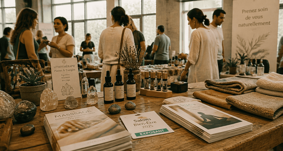 Table salon du bien etre 2025 avec brochures et visiteurs