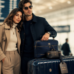 set de valise assorti couple aéroport
