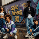 groupe jeunes en tenue année 90 ruelle urbaine