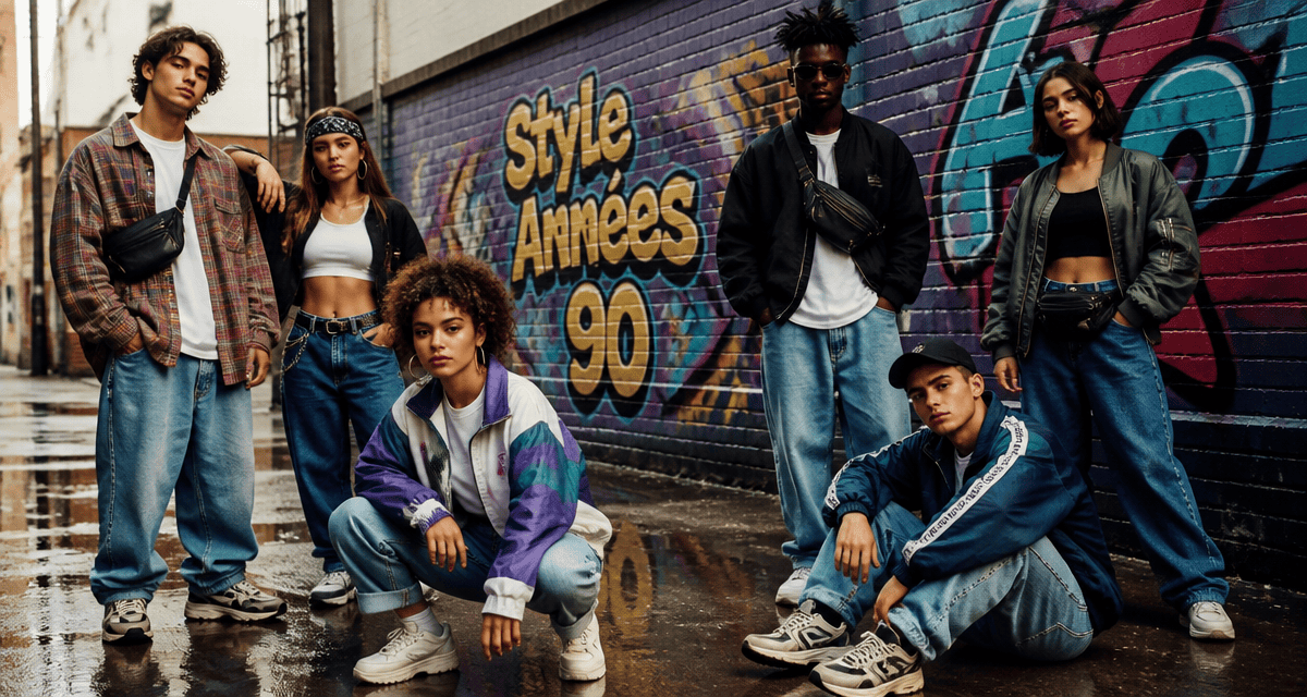 groupe jeunes en tenue année 90 ruelle urbaine