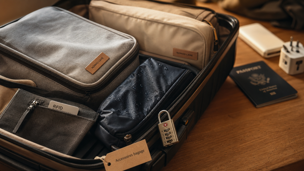 Accessoires pour voyageur : valise organisée, cadenas TSA, housse de compression, RFID