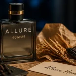 Allure parfum homme Chanel : flacon sur bureau, sillage