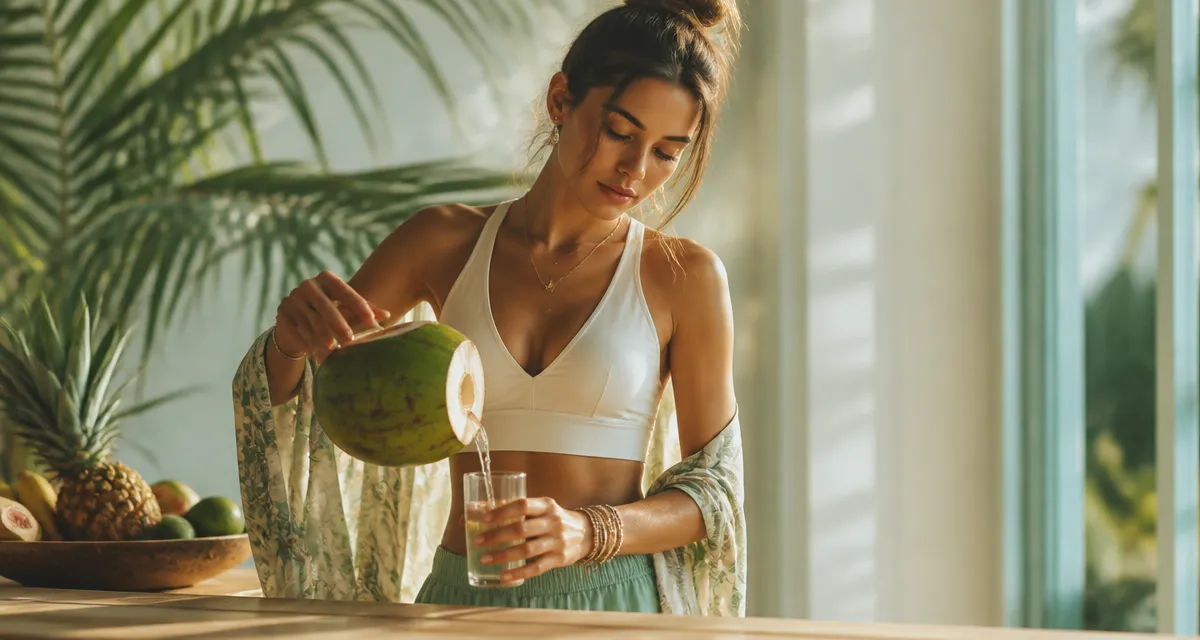 bienfait de l eau de coco femme verse eau de coco verre