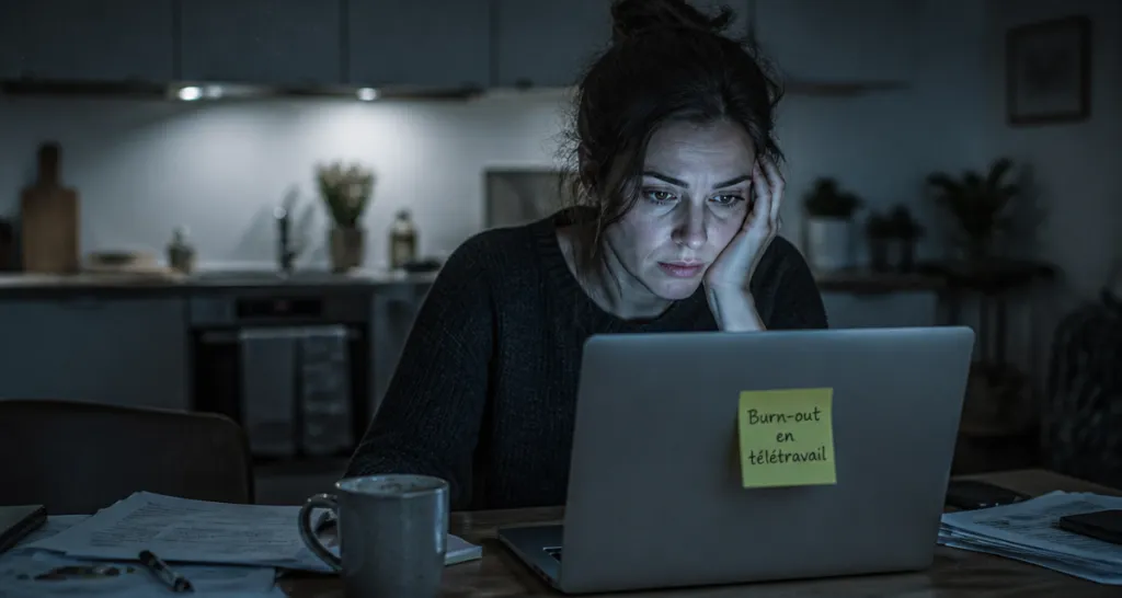 burn out teletravail femme fatiguee maison