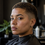 buzz cut cheveux bouclés portrait salon
