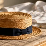 Canotier homme en paille tressée, gros plan