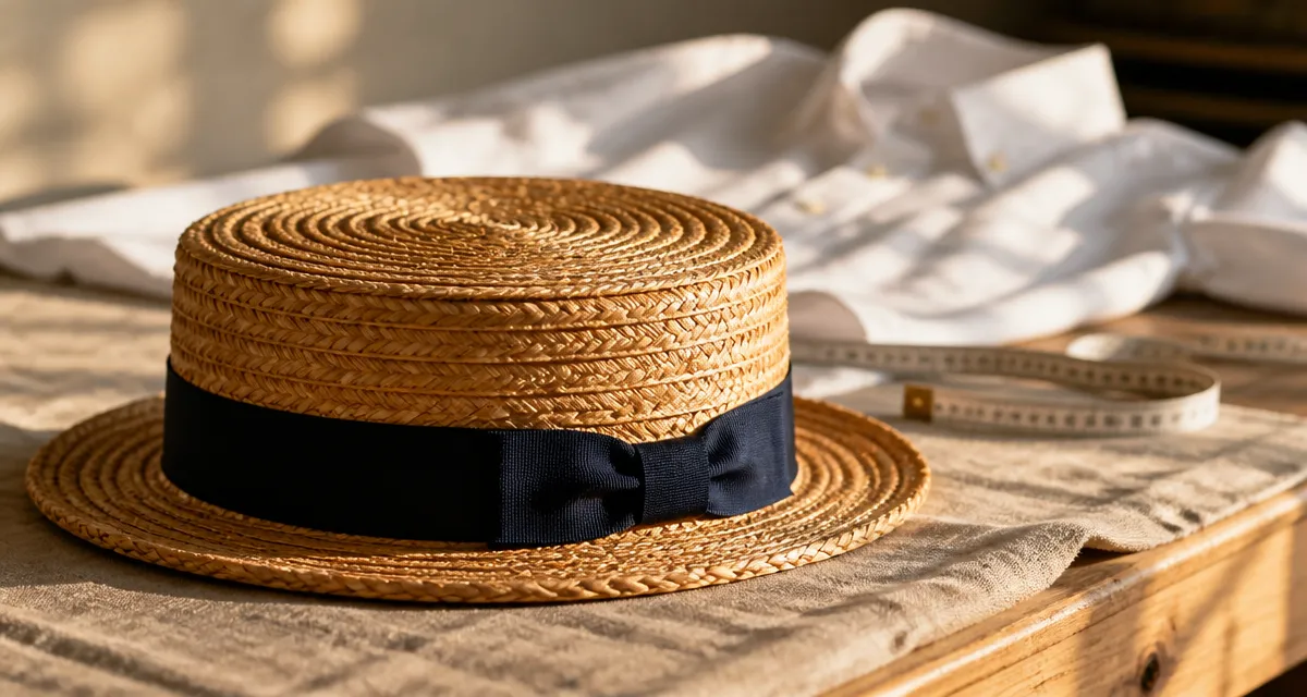 Canotier homme en paille tressée, gros plan