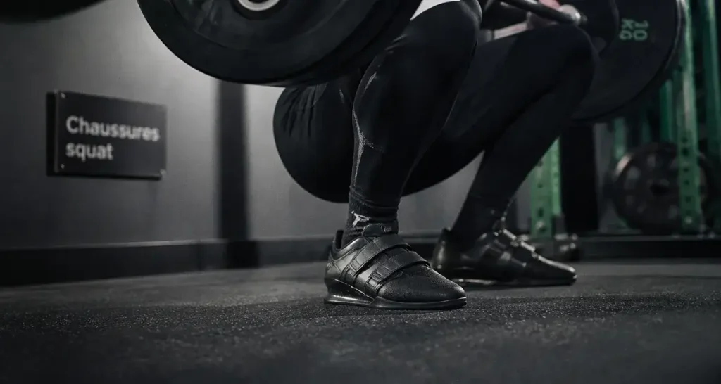 Chaussure pour le squat avec talon surélevé : stabilité des genoux