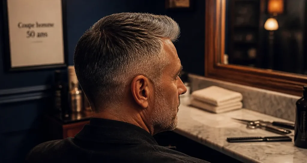 Coupe homme 50 ans : style cheveux fins, dégradé taper gris
