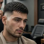 Crew cut revisité : low fade et texture, coiffeur ajuste la coupe courte