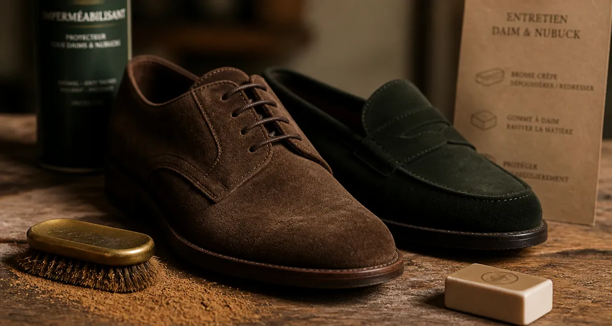Daim chaussure : brosse en laiton et gomme à daim pour mocassins
