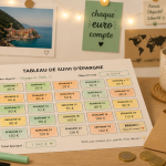 défi budget à imprimer gratuit sur bureau avec tableau et enveloppe