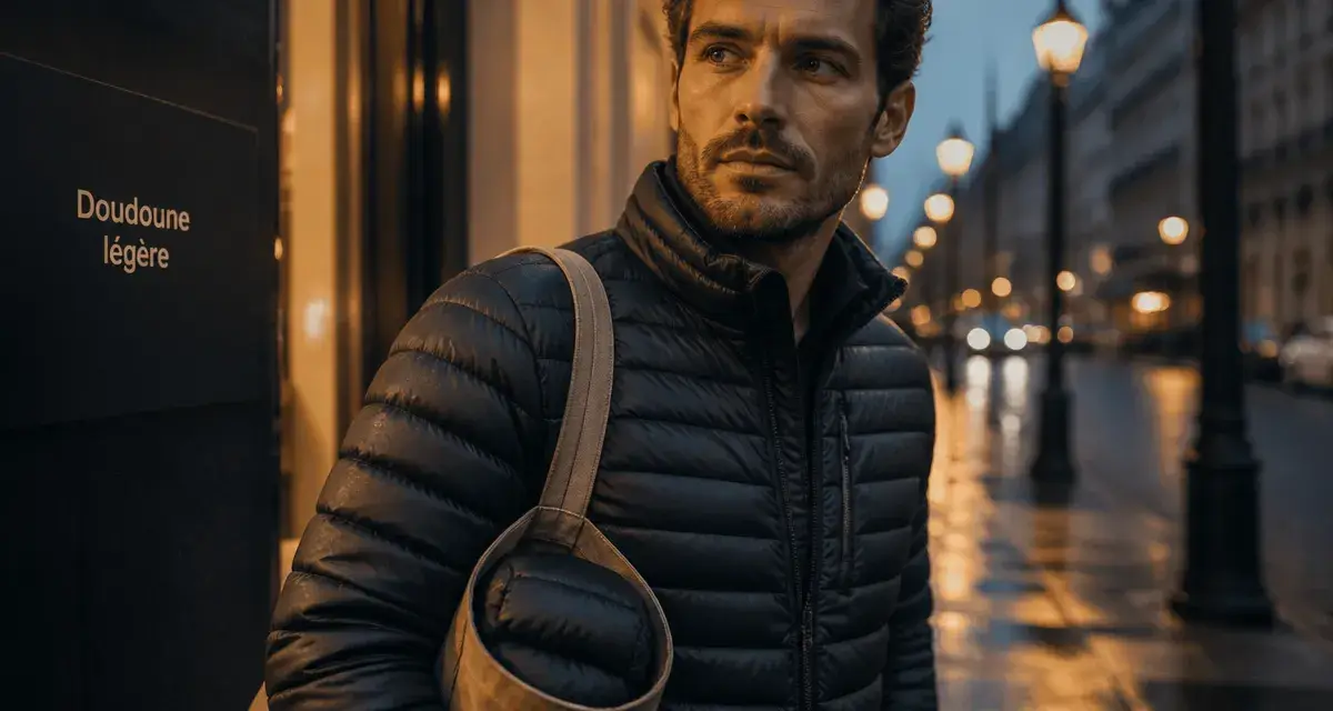 Doudoune fine pour homme en tenue layering urbaine