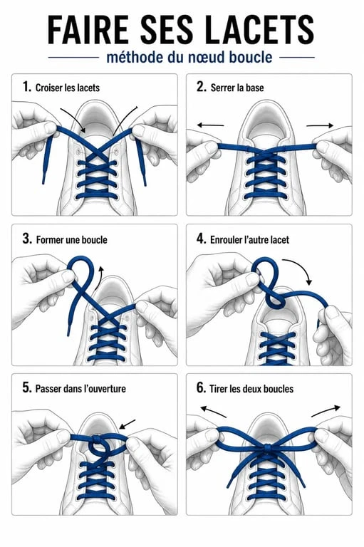 Étapes illustrées pour apprendre comment faire les lacets de ses chaussures
