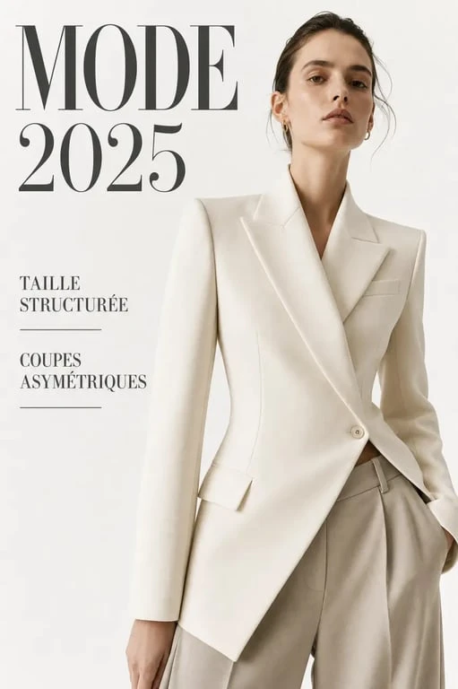 Silhouette de mode tendance 2025 avec blazer structuré et coupe asymétrique