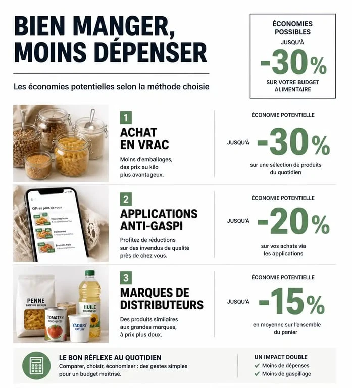 Infographie sur les économies potentielles pour dépenser moins au quotidien