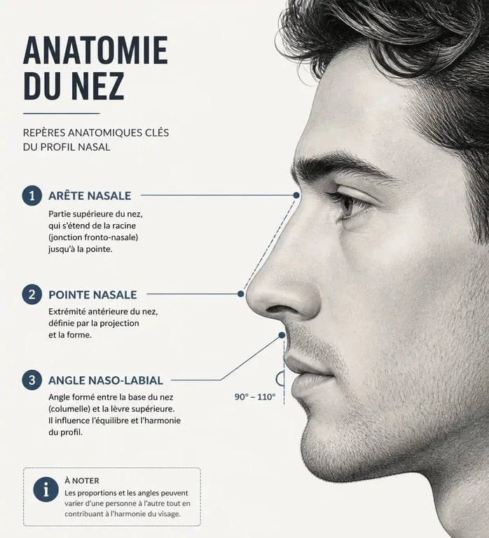 Schéma anatomique du nez homme et ses caractéristiques morphologiques