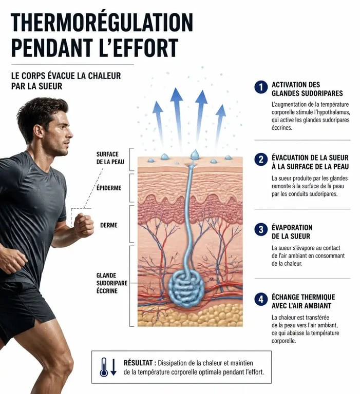 Infographie sur le mécanisme de la transpiration et les bienfaits de la sudation pendant le sport