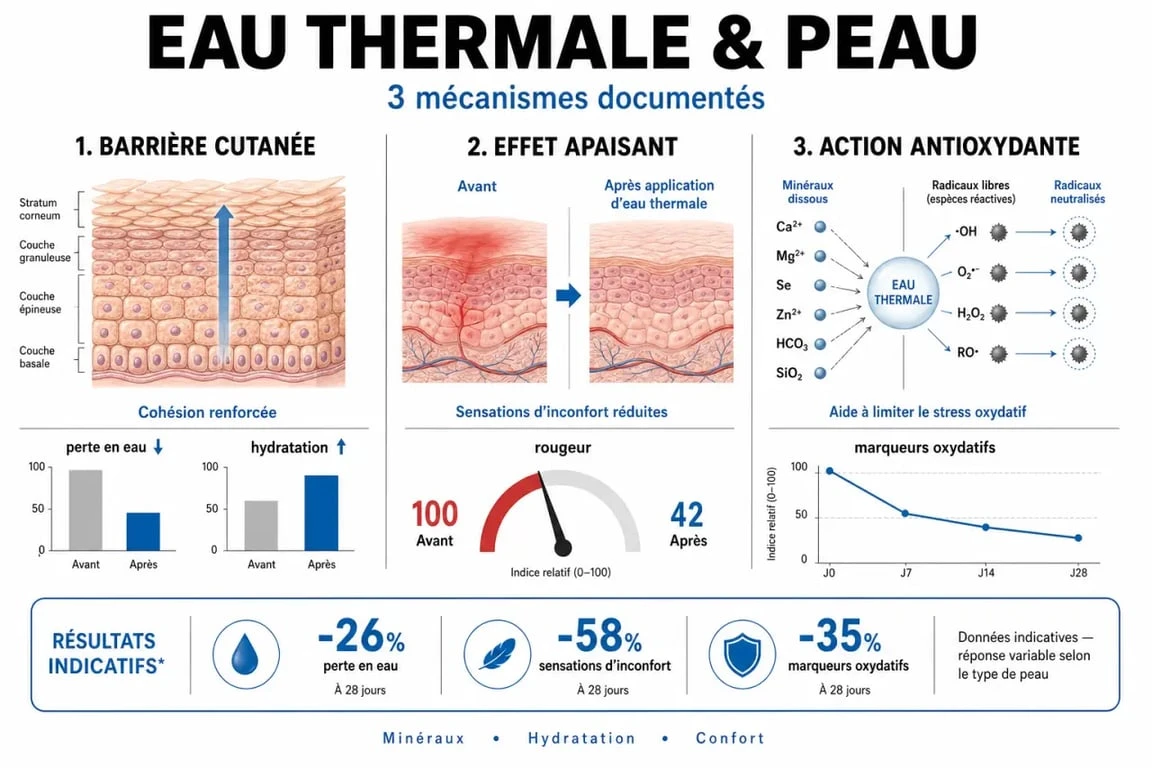 Infographie sur les bienfaits de l'eau thermale pour la peau et la santé