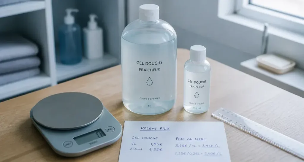 Gel douche prix au litre : comparer sur une table