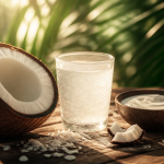 les bienfaits de la noix coco sur table rustique