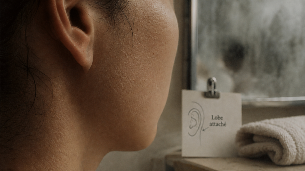 Lobe oreille attaché signification, gros plan oreille